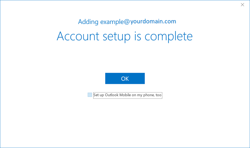 Screenshot of account set up complete screen